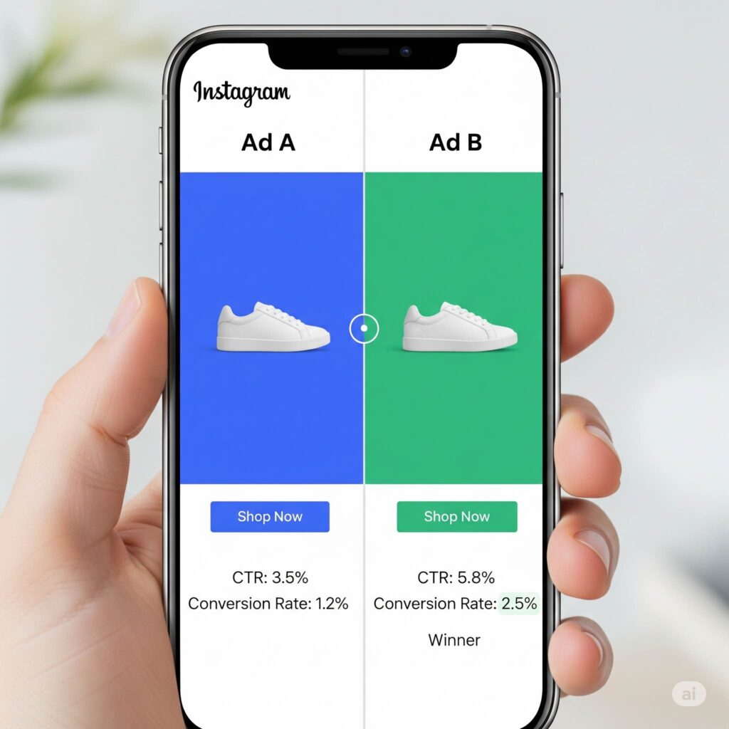 Instagram reklamları için A/B testi örneği - Etkili hedef kitle seçimi için farklı reklam performanslarını karşılaştırma